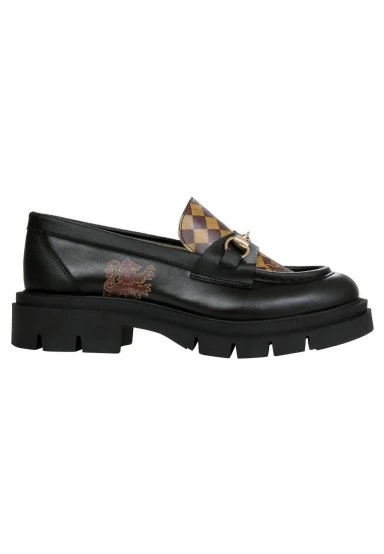 Kadın Vegan Deri Siyah Loafer - Warner Bros Harry Potter House of Gryffindor Tasarım - 