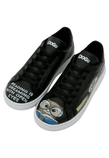 Kadın Vegan Deri Siyah Sneakers - The Wise Owl Tasarım - 
