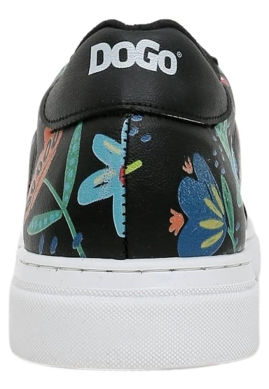 Kadın Vegan Deri Siyah Sneakers - Flowers & Birds Tasarım - 