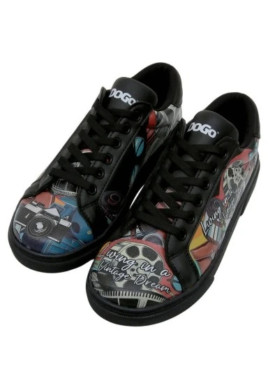 Kadın Vegan Deri Siyah Sneakers - Living in a Vintage Dream Tasarım - 