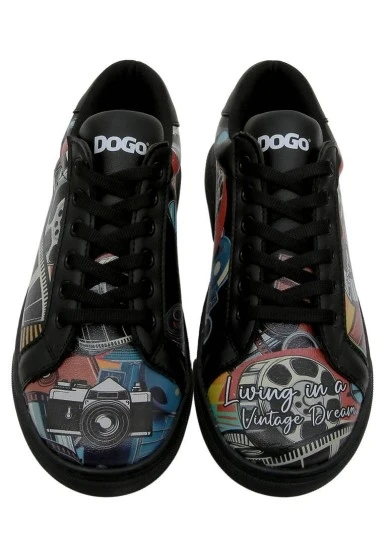 Kadın Vegan Deri Siyah Sneakers - Living in a Vintage Dream Tasarım - 