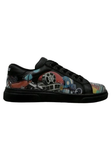Kadın Vegan Deri Siyah Sneakers - Living in a Vintage Dream Tasarım - 