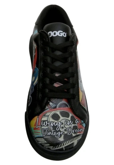 Kadın Vegan Deri Siyah Sneakers - Living in a Vintage Dream Tasarım - 