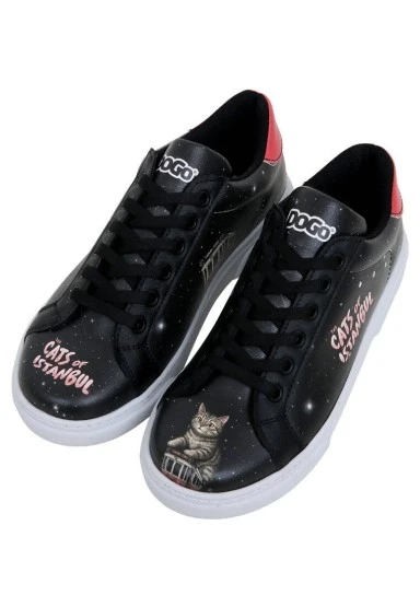 Kadın Vegan Deri Siyah Sneakers - Paws on Taksim Tasarım - 