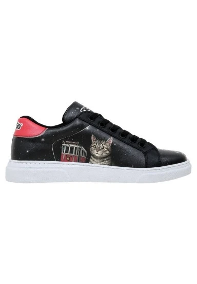 Kadın Vegan Deri Siyah Sneakers - Paws on Taksim Tasarım - 