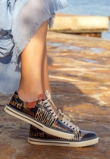 Kadın Vegan Deri Siyah Sneakers - Ambassadeurs Tasarım - 