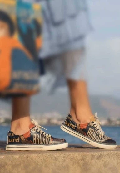 Kadın Vegan Deri Siyah Sneakers - Ambassadeurs Tasarım - 