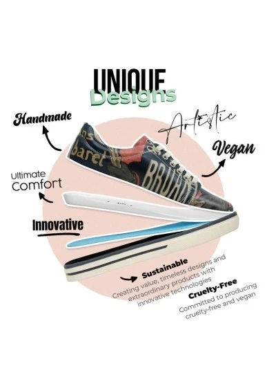 Kadın Vegan Deri Siyah Sneakers - Ambassadeurs Tasarım - 