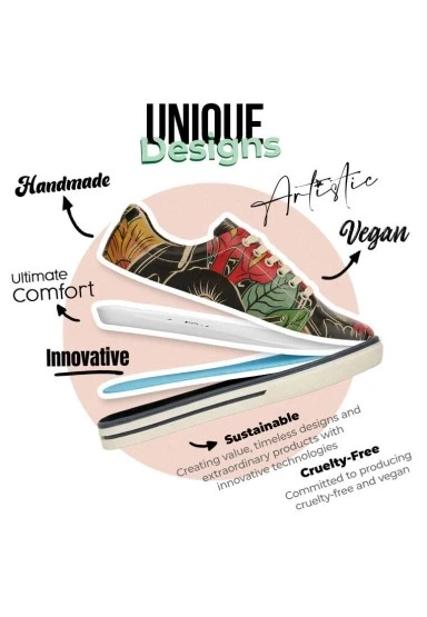 Kadın Vegan Deri Siyah Sneakers - Te Amo Frida Kahlo Tasarım - 