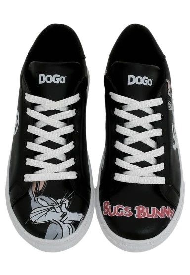 Kadın Vegan Deri Siyah Sneakers - Warner Bros What's Up Doc? Bugs Bunny Tasarım - 
