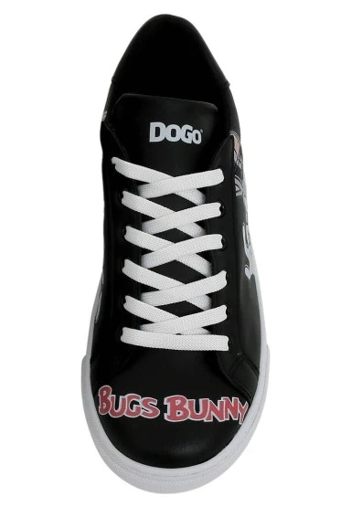Kadın Vegan Deri Siyah Sneakers - Warner Bros What's Up Doc? Bugs Bunny Tasarım - 