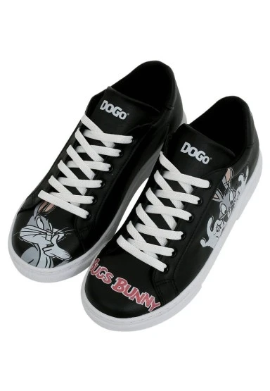 Kadın Vegan Deri Siyah Sneakers - Warner Bros What's Up Doc? Bugs Bunny Tasarım - 