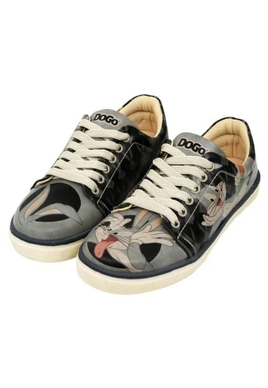Kadın Vegan Deri Siyah Sneakers - Warner Bros Bugs Bunny Playful Bugs Tasarım - 