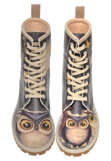 Kadın Vegan Deri Siyah Uzun Bot - Owls Family Tasarım - 