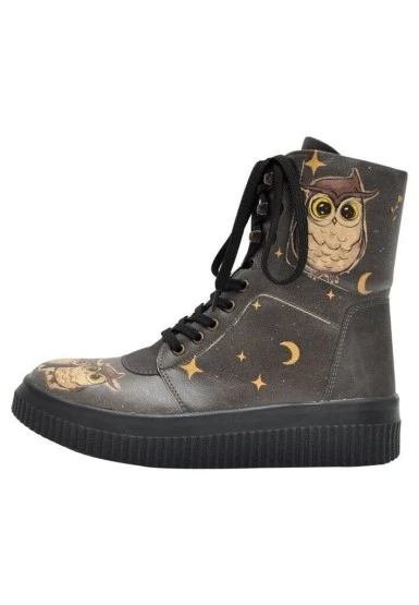 Kadın Vegan Deri Siyah Uzun Bot - Owls Family Tasarım - 