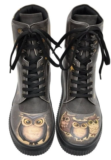 Kadın Vegan Deri Siyah Uzun Bot - Owls Family Tasarım - 