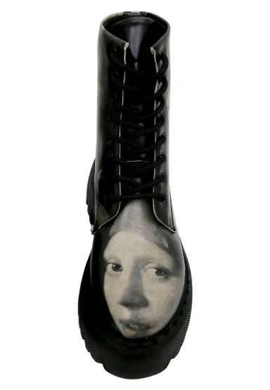 Kadın Vegan Deri Siyah Uzun Bot - Girl With a Pearl Earring Tasarım - 