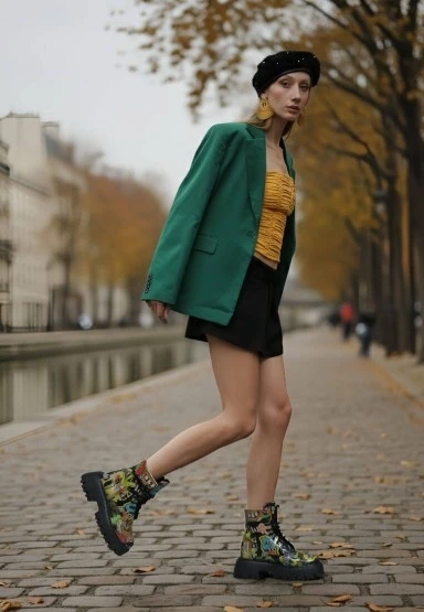 Kadın Vegan Deri Siyah Uzun Bot - Human Inspo Tasarım - 