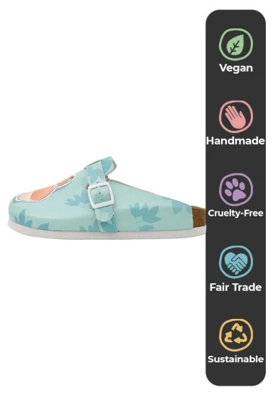Kadın Vegan Deri Turkuaz Terlik - Everything is Gonna Be Purrfect Tasarım - 