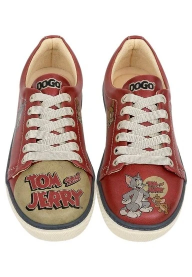 Kadın Vegan Deri Turuncu Sneakers - Warner Bros Tom ve Jerry Tasarım - 