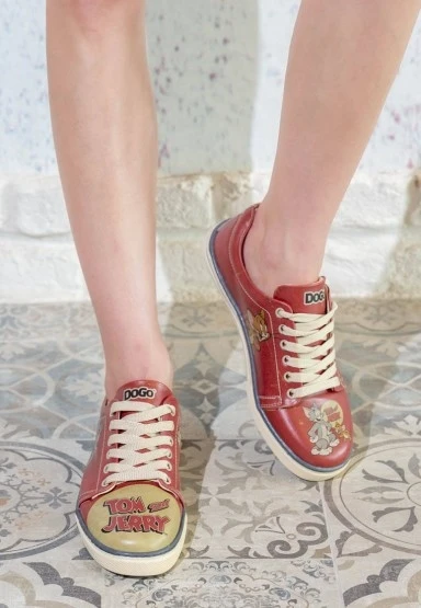 Kadın Vegan Deri Turuncu Sneakers - Warner Bros Tom ve Jerry Tasarım - 