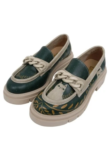 Kadın Vegan Deri Yeşil Loafer - I Do What I Want Tasarım - 