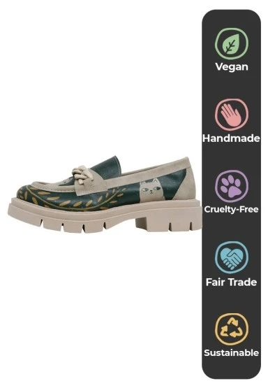 Kadın Vegan Deri Yeşil Loafer - I Do What I Want Tasarım - 