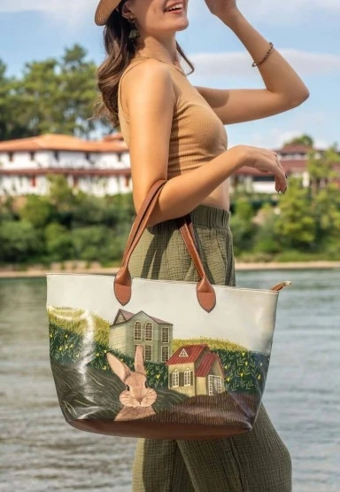 Kadın Vegan Deri Yeşil Omuz Çantası - Going on an Adventure Tasarım - 