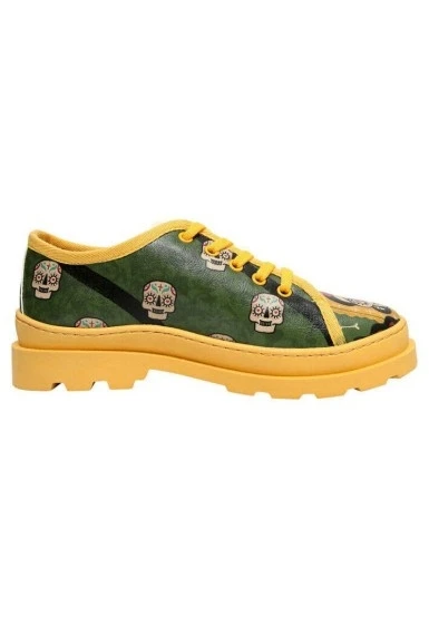 Kadın Vegan Deri Yeşil Sneakers - Sugar Skull Tasarım - 