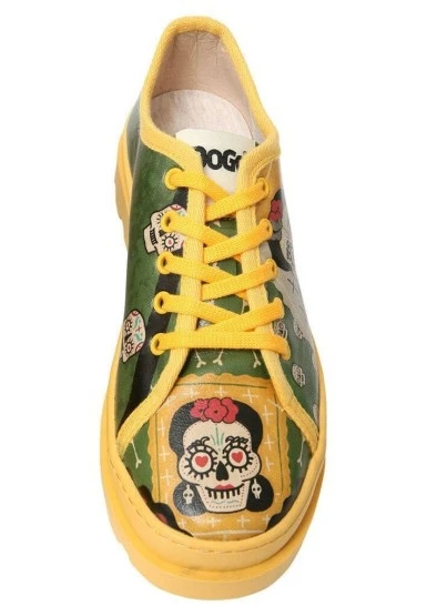 Kadın Vegan Deri Yeşil Sneakers - Sugar Skull Tasarım - 