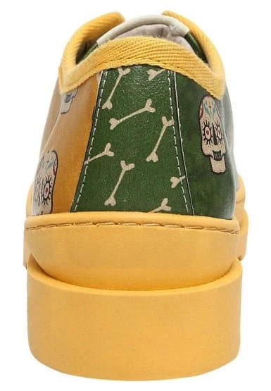 Kadın Vegan Deri Yeşil Sneakers - Sugar Skull Tasarım - 