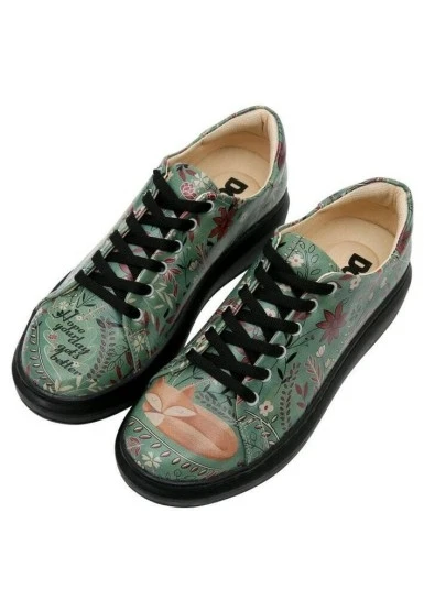Kadın Vegan Deri Yeşil Sneakers - Spirit Animal Tasarım - 