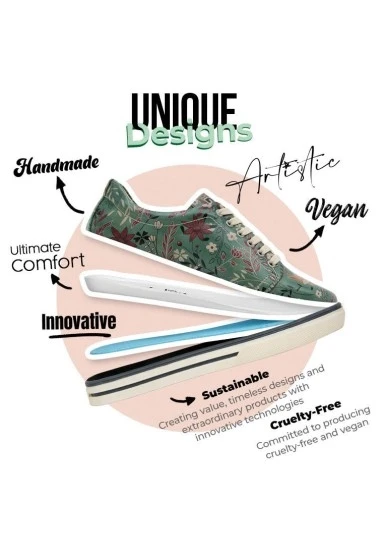 Kadın Vegan Deri Yeşil Sneakers - Spirit Animal Tasarım - 