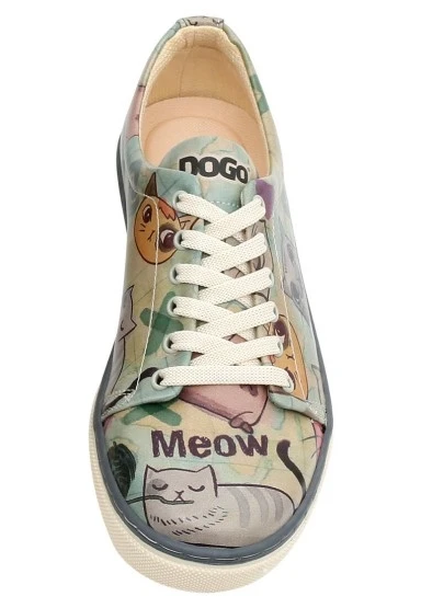 Kadın Vegan Deri Yeşil Sneakers - Cats of the World Tasarım - 