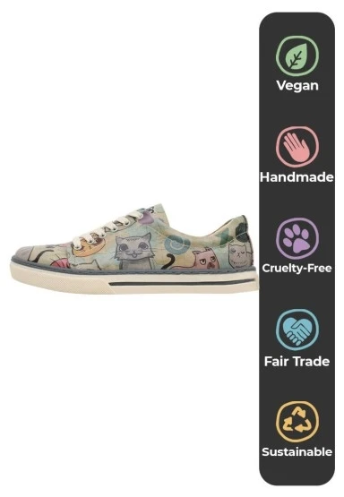 Kadın Vegan Deri Yeşil Sneakers - Cats of the World Tasarım - 