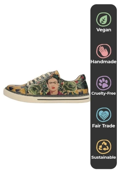 Kadın Vegan Deri Yeşil Sneakers - Frida’s World Frida KahloTasarım - 