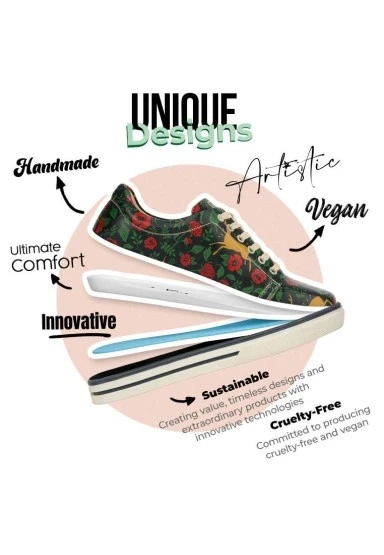 Kadın Vegan Deri Yeşil Sneakers - Arrows Frida Kahlo Tasarım - 