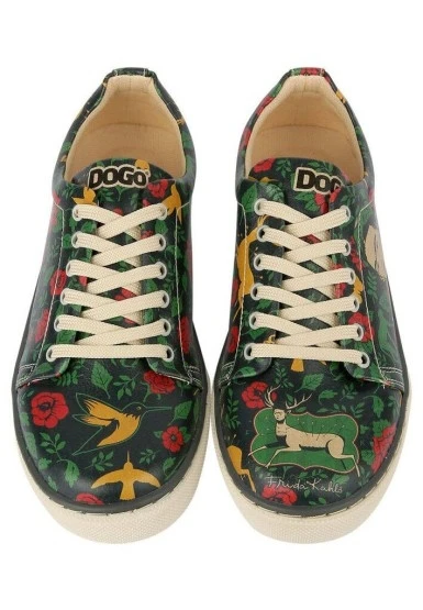 Kadın Vegan Deri Yeşil Sneakers - Arrows Frida Kahlo Tasarım - 