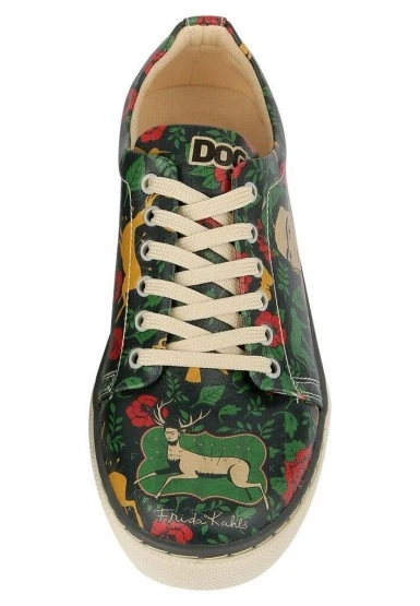 Kadın Vegan Deri Yeşil Sneakers - Arrows Frida Kahlo Tasarım - 