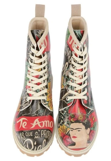 Kadın Vegan Deri Yeşil Uzun Bot - Te Amo Frida Kahlo Tasarım - 