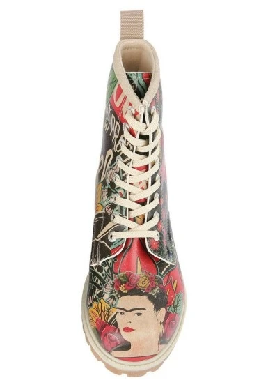 Kadın Vegan Deri Yeşil Uzun Bot - Te Amo Frida Kahlo Tasarım - 