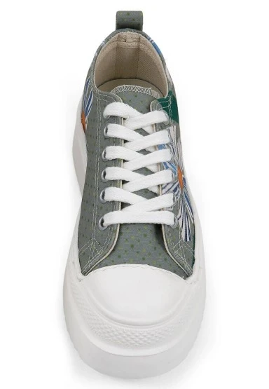 Kadın Vegan Gri Kalın Taban Sneakers - Origami Bloom Tasarım - 