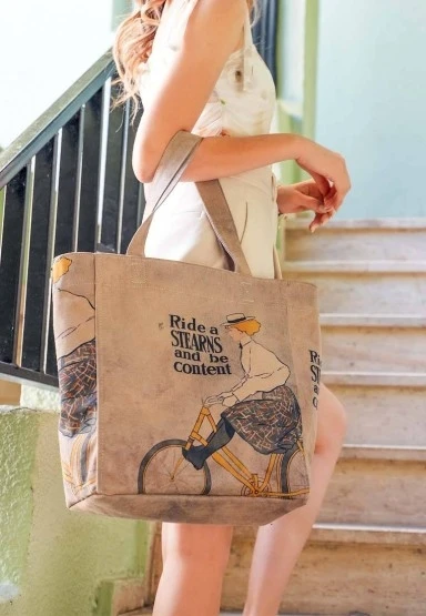Kadın Vegan Gri Large Tote Bag - Rider Woman Tasarım - 