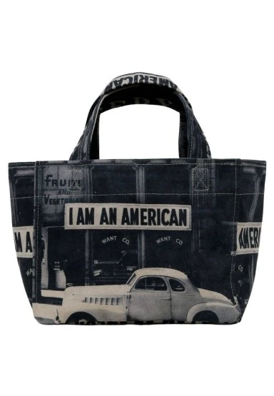 Kadın Vegan Gri Medium Tote Bag - I am an American Tasarım - 
