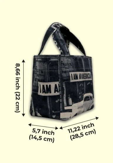 Kadın Vegan Gri Medium Tote Bag - I am an American Tasarım - 