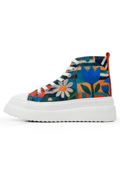 Kadın Vegan Çok Renkli Kalın Taban High Sneakers - Blossom Hug Tasarım - 