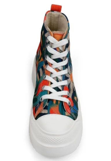 Kadın Vegan Çok Renkli Kalın Taban High Sneakers - Blossom Hug Tasarım - 