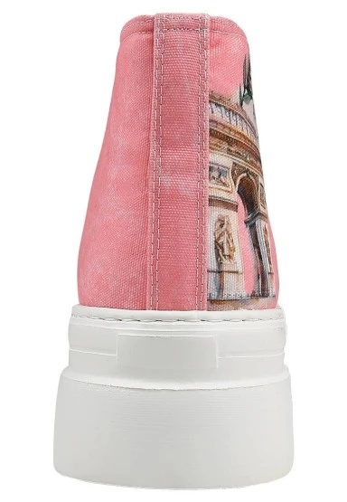 Kadın Vegan Pembe Kalın Taban High Sneakers - A Little Paris Always Tasarım - 