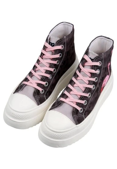 Kadın Vegan Kahverengi Kalın Taban High Sneakers - Brown Tropical Tasarım - 