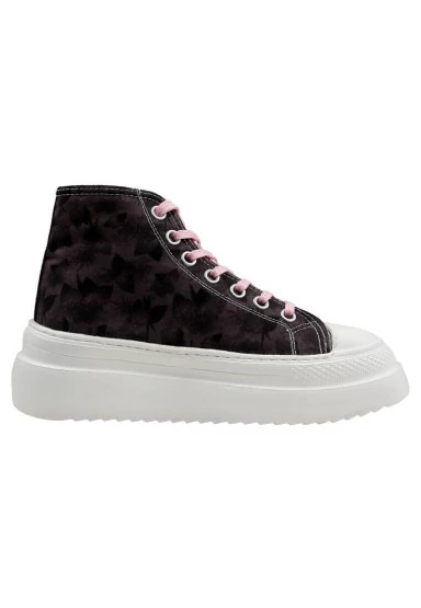Kadın Vegan Kahverengi Kalın Taban High Sneakers - Brown Tropical Tasarım - 